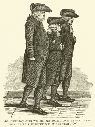 Dr. Hamilton, John Wesley a Joseph Cole na procházce v Edinburghu v roce 1790 (rytina) od English School