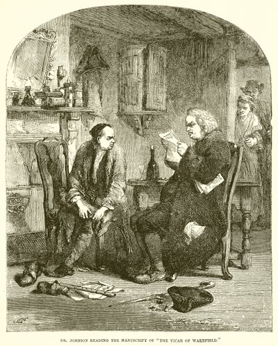 Dr. Johnson čte Rukopis Vikáře z Wakefieldu od English School