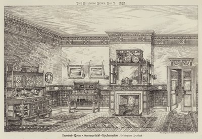 Drawing Room, Summerfield, Roehampton (rytina) od English School