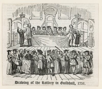 Zeichnung der Lotterie in der Guildhall, 1751 von English School