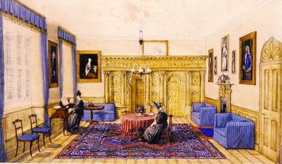 Interiér salonu venkovského domu, asi 1830 (akvarel na papíře) od English School