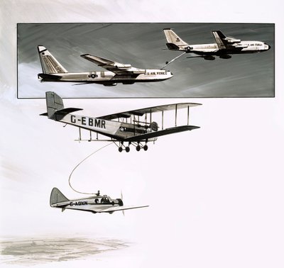 Předčasné doplňování paliva za letu pro Handley Page W10 (kvaš na papíře) od English School