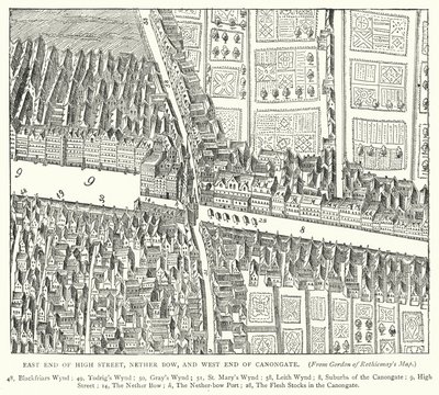 East End of High Street, Nether Bow a West End of Canongate (rytina) od English School
