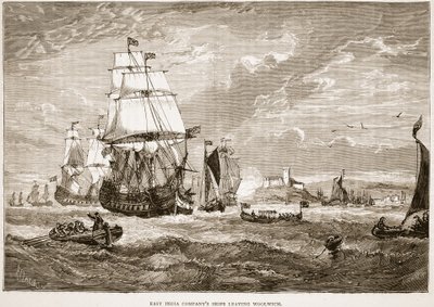 Lodě Východoindické společnosti opouštějící Woolwich, ilustrace z Cassell