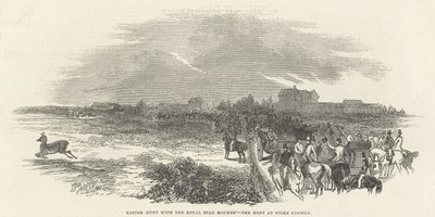 Easter Hunt with the Royal Stag Hounds: the Meet at Stoke Common, z „The Illustrated London News“, 29. března 1845 od English School