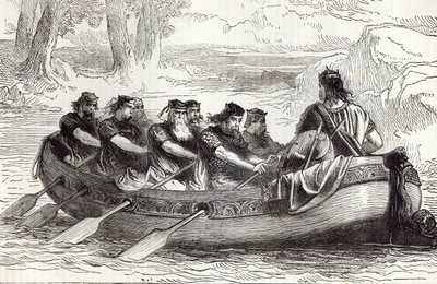 Edgara Pacifik veslovalo po řece Dee Osm knížat podřízených, ilustrace z „Cassell