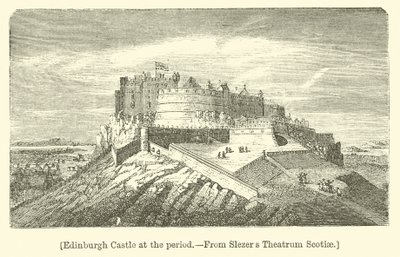 Edinburský hrad v období (rytina) od English School