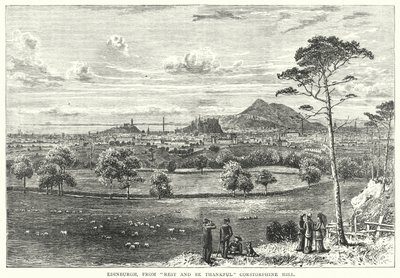 Edinburgh, z "Odpočívej a buď vděčný" Corstorphine Hill (rytina) od English School