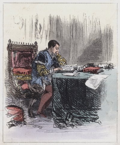 Edward VI., na studiích (barevná rytina) od English School