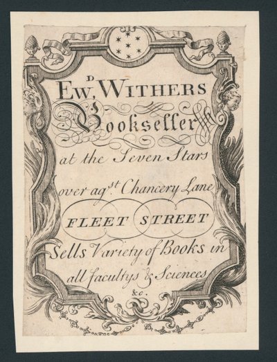 Edward Withers, knihkupec, Chancery Lane, Fleet Street, obchodní karta od English School