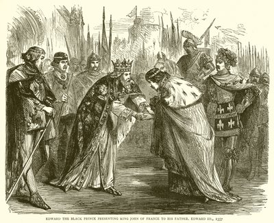 Edward Černý princ představuje francouzského krále Jana svému otci Edwardu III., 1357 od English School