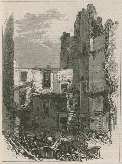 Účinky exploze v Clerkenwell: Interiér domů v Corporation Lane od English School