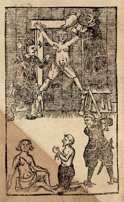 Např. 1475 f.1 Holandští osadníci v Amboyně mučí anglického obchodníka před masakrem v roce 1623, který ukončil britské obchodování ve Východní Indii (dřevořez) od English School