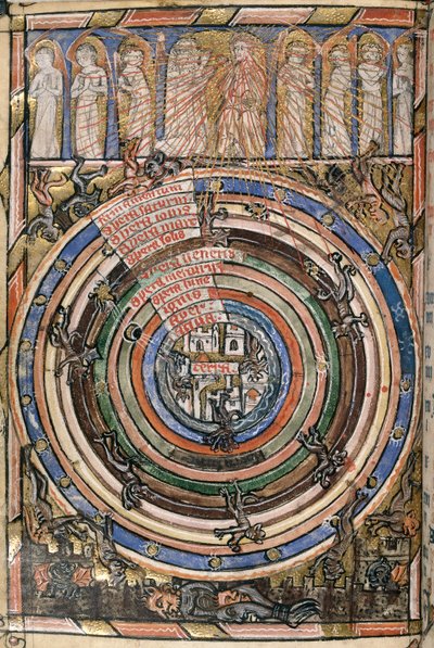 Egerton 2781, f.1v Table of the Spheres between Heaven and Hell, ilustrace z 