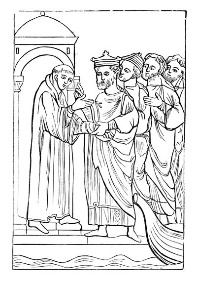 Egfrid, král Northumberlandu, ze "Staré Anglie: Knight, asi 1845 (rytina). od English School