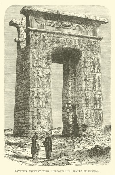 Egyptský oblouk s hieroglyfy, chrám v Karnaku od English School