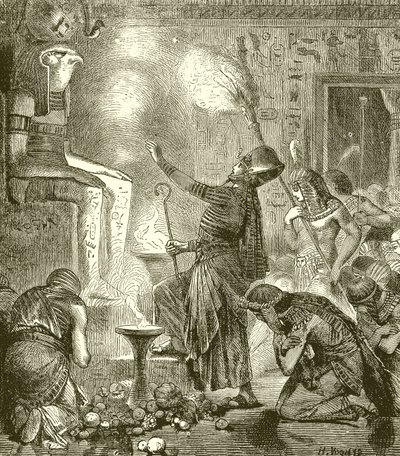 Egyptský král uctívání v chrámu od English School