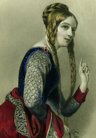 Eleonora Akvitánska, královna Jindřicha II., tisk Henry G. Bohn, 1856 (barevná rytina) od English School