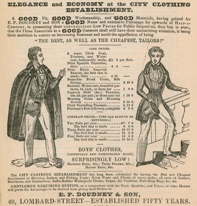 Elegance a hospodárnost v City Clothing Establishment; E P Doudney & Son, 49 Lombard Street, Londýn od English School