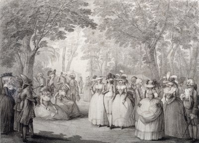 Elegantní postavy ve Vauxhall Gardens od English School