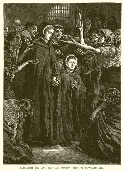 Elizabeth Fry a Hannah Buxton na návštěvě Newgate, 1813 od English School