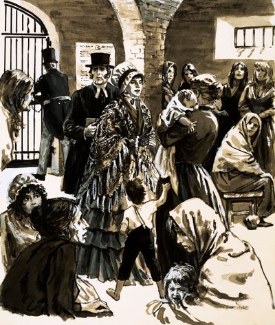 Elizabeth Fryová se po návštěvě věznice Newgate stala bojovnicí za reformu věznice (kvaš na papíře) od English School