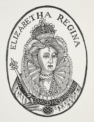 Elizabeth Regina, ilustrace z Chap-books of the Eighteenth Century od Johna Ashtona, hospoda. 1882 od English School