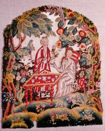 Vyšívaná židle, cca 1700 (vlna a hedvábí na plátně) od English School