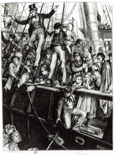 Emigrants Leaing Old England, z časopisu The Graphic, 18. prosince 1869 od English School