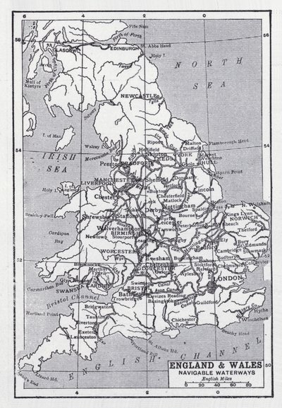 Anglie a Wales, splavné vodní cesty (litho) od English School