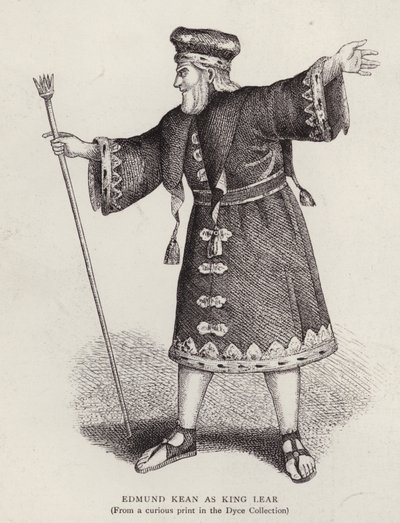 Anglický herec Edmund Kean v titulní roli v Shakespearově Králi Learovi (litho) od English School