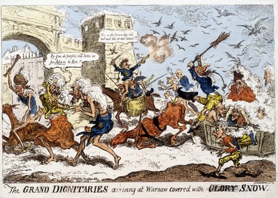 Anglický komiks o příjezdu napoleonské armády do zasněžené Varšavy po ústupu Rusů v prosinci 1812. od English School
