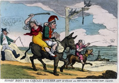 Anglický kreslený film o exilu císaře Napoleona I. představuje na oslu na cestě na ostrov Elba. 04/1814. od English School