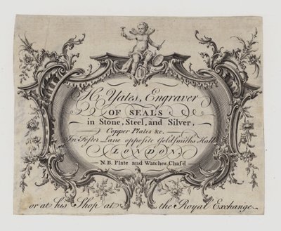 Engravers of Seals, H Yates, obchodní karta od English School