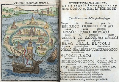 Rytina z „Utopie“ od Thomase More od English School