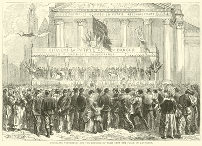 Registrace dobrovolníků na obranu Paříže na náměstí Place du Pantheon, říjen 1870 od English School