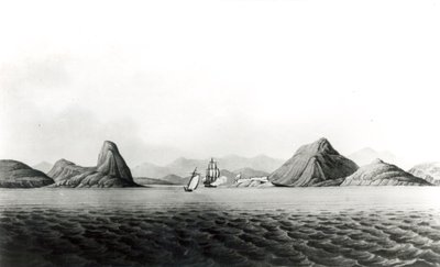 Vjezd do přístavu Rio de Janeiro (černobílý tisk) od English School