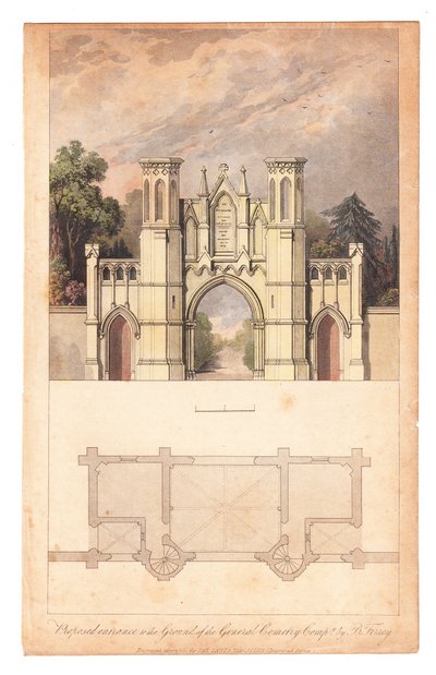 Vstup na hřbitov Highgate publikoval The Lady Magazine, circa 1839. od English School