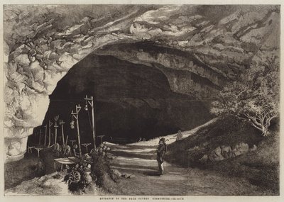 Vchod do Peak Cavern, Derbyshire (rytina) od English School