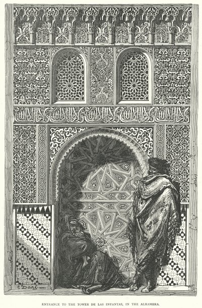 Vchod do věže de las Infantas v Alhambře (rytina) od English School