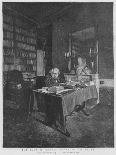 Ernest Renan, francouzský filozof a náboženský historik, ve své studii (litho) od English School