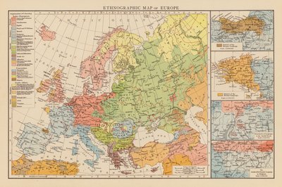 Etnografická mapa Evropy (barevná litografie) od English School