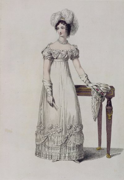 Večerní šaty, módní talíř z Ackermanns Repository of Arts od English School