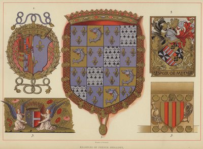 Příklady francouzské heraldiky (barevné lito) od English School