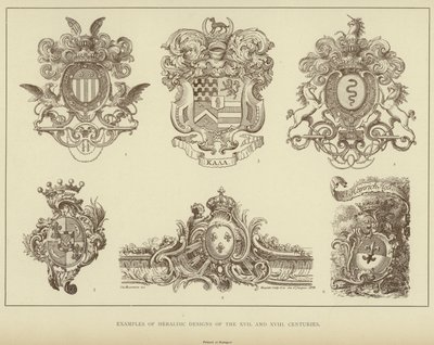 Příklady heraldických vzorů XVII a XVIII století (litho) od English School