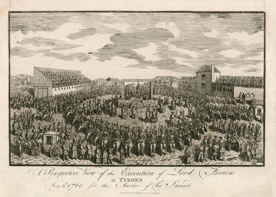 Poprava lorda Ferrerse v Tyburnu 5. května 1760 za vraždu svého správce (rytina) od English School