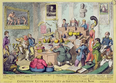 Mimořádná výstava v zahradnické místnosti, lept George Cruikshank (1792-1878), hospoda. G. Humphrey, 1826 (barevný lept) od English School