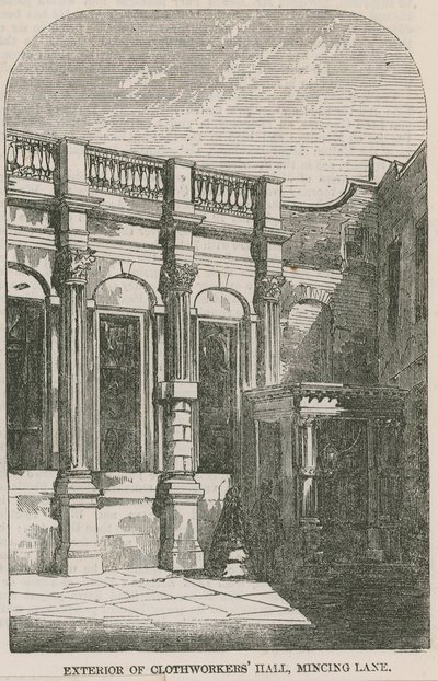Exteriér Clothworkers Hall, Minsing Lane, Londýn od English School