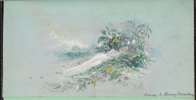 F.7: Žena mezi květinami, z „Knihy skic se scénami z příběhů Charlese Dickense“ (akvarel na papíře) od English School
