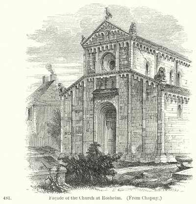 Průčelí kostela v Rosheimu (rytina) od English School